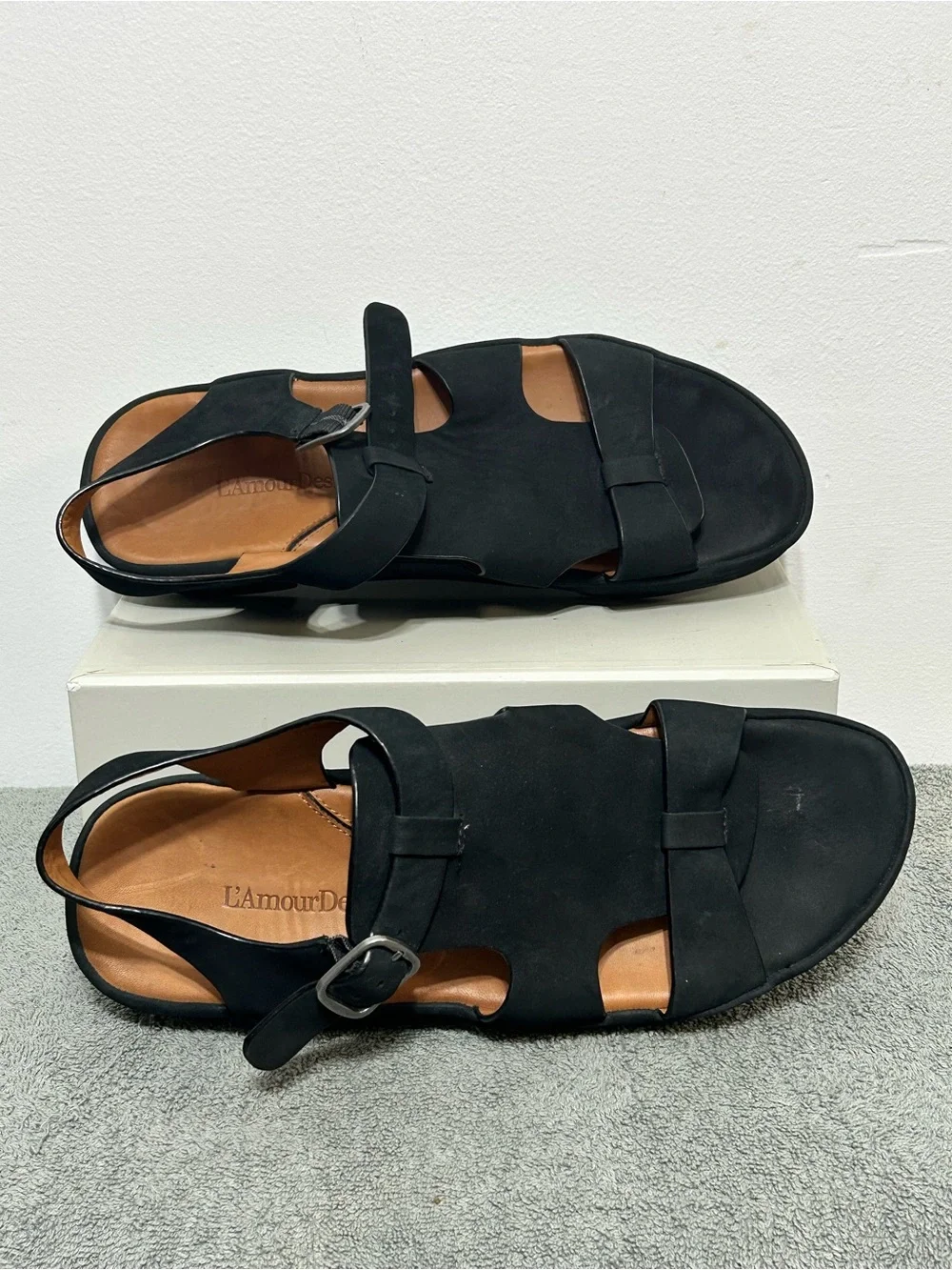 L'Amour Des Pieds Villefranche Black Leather Slingback Sandals Womens Size 11